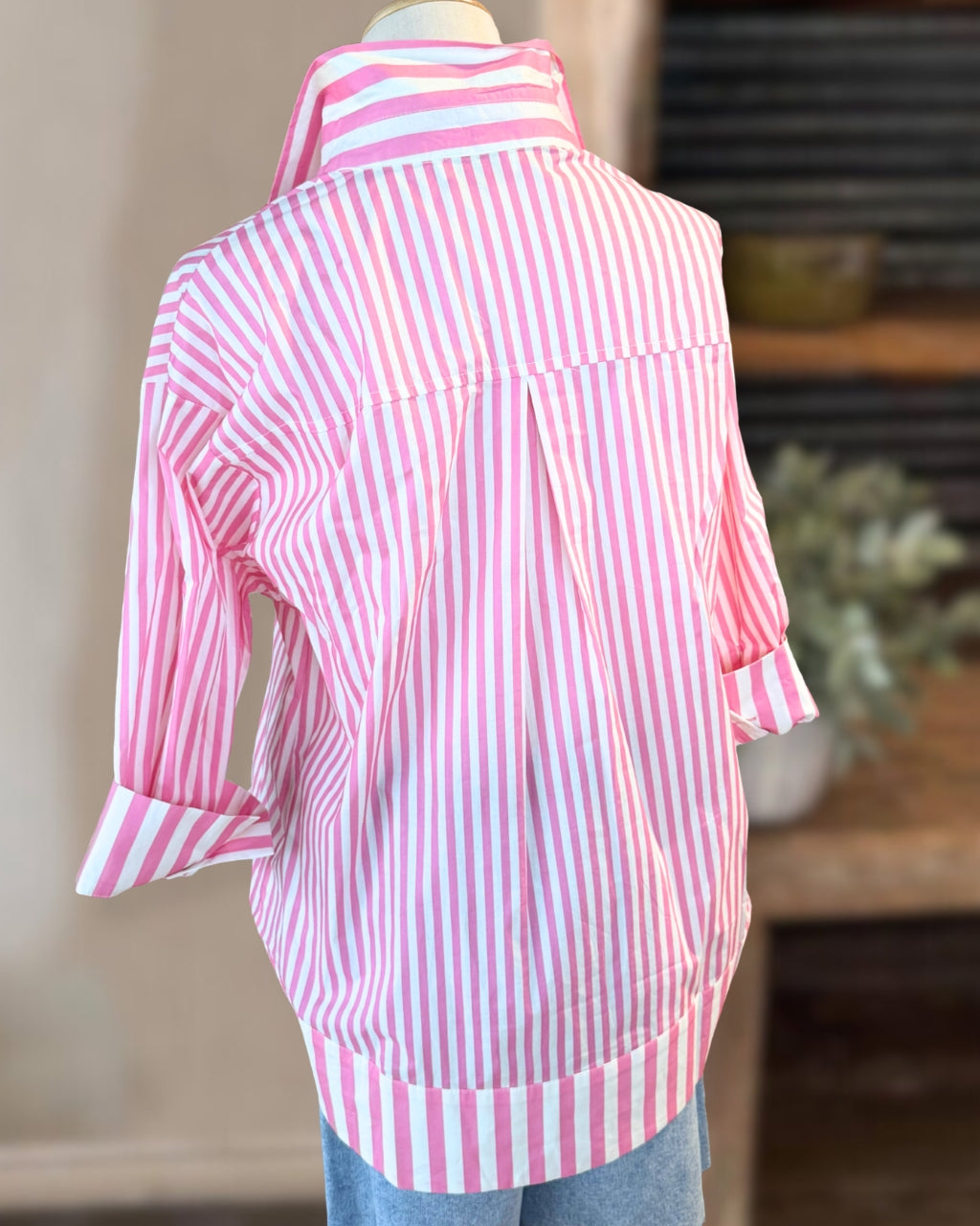 Simple Striped Half-open Collar Top
