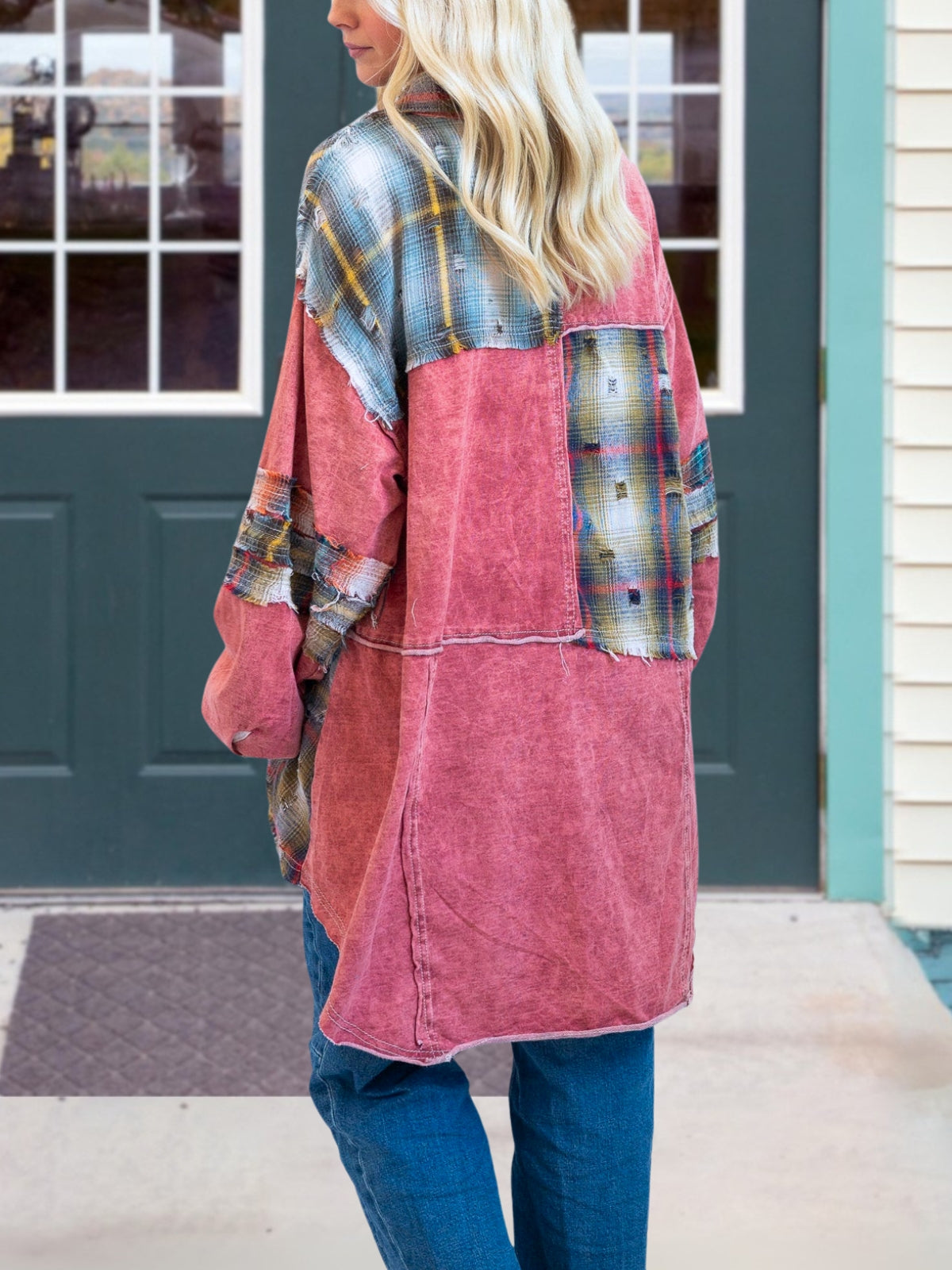 Trendy Plaid Paneled Long Length Shirt