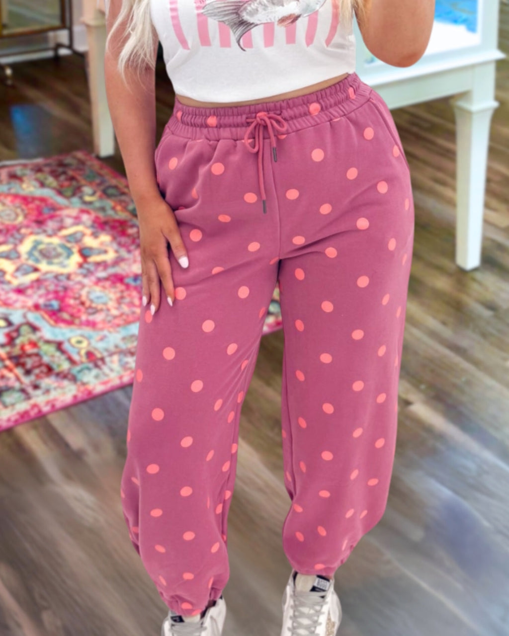 Vibrant Contrast Polka Dot Joggers