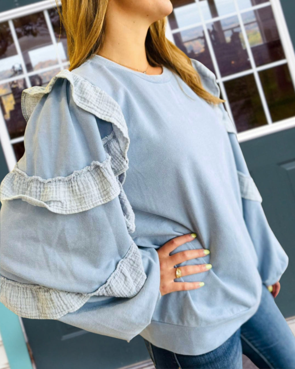 Lovely Ruffle Sleeve Sweatshirt