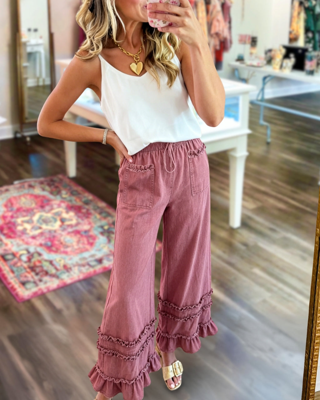 Ruffled Cotton-Linen Pants