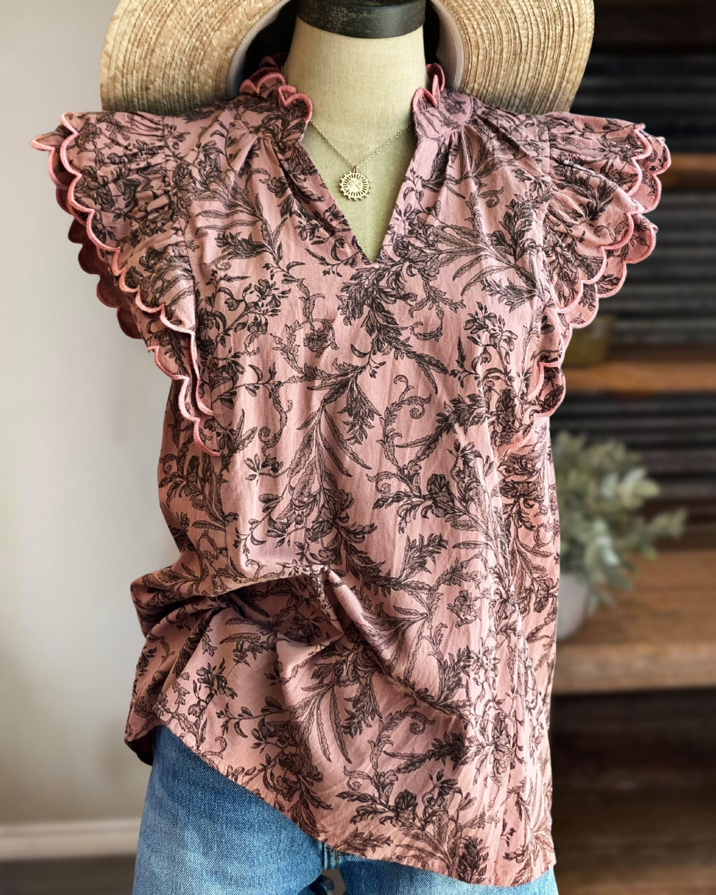 Scalloped Stitch Vintage Floral Top