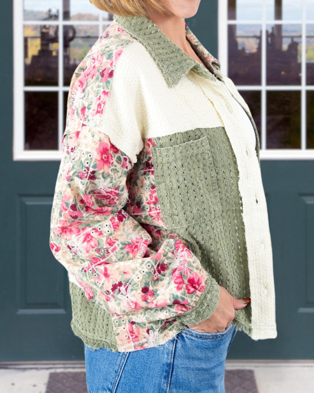 Floral Patchwork Frayed Edge Jacket