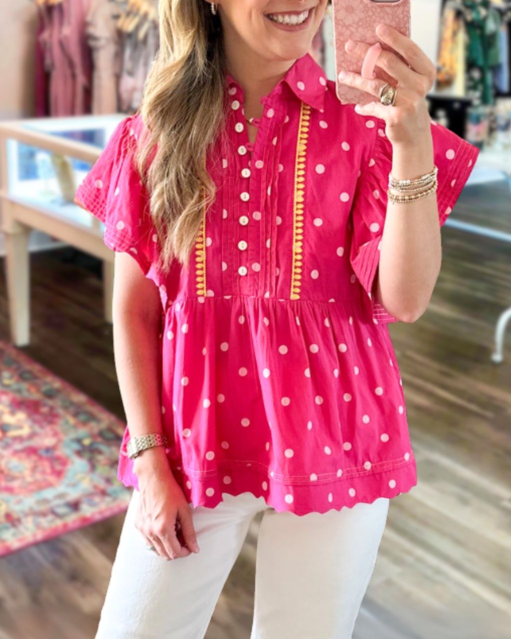 Polka Dot Poplin Babydoll Top