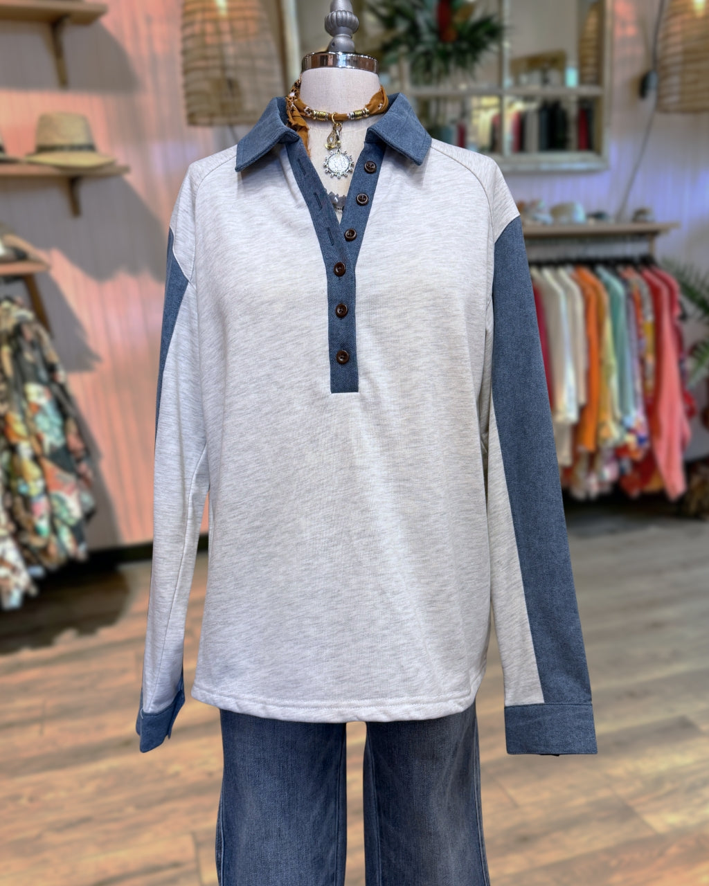 Color Blocked Collared Pullover