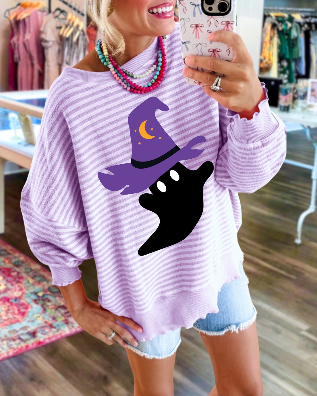 Witchy Ghost Stripe Pullover