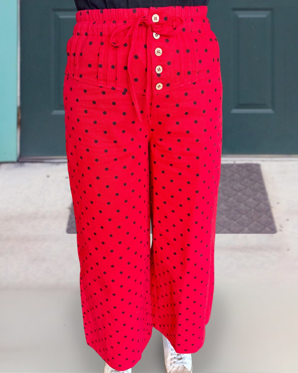 Pleated Polka Dot Wide Leg Pants