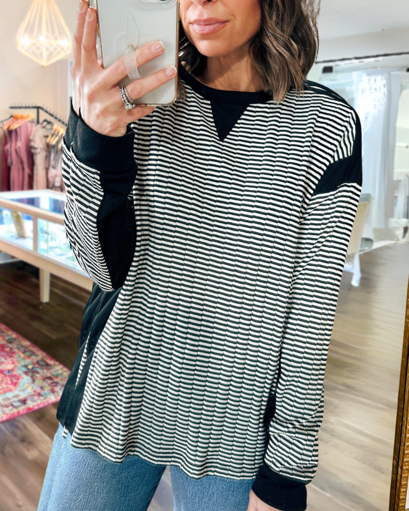 Contrast Stripe Textured Sweatshirt