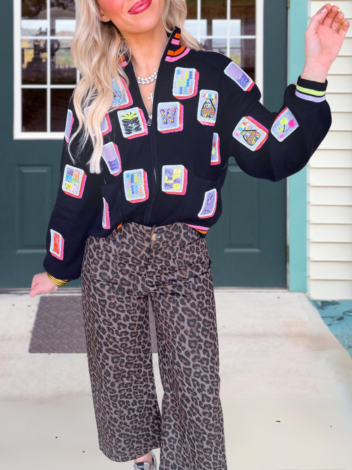 Fun Colorful Mahjong Sequin Jacket