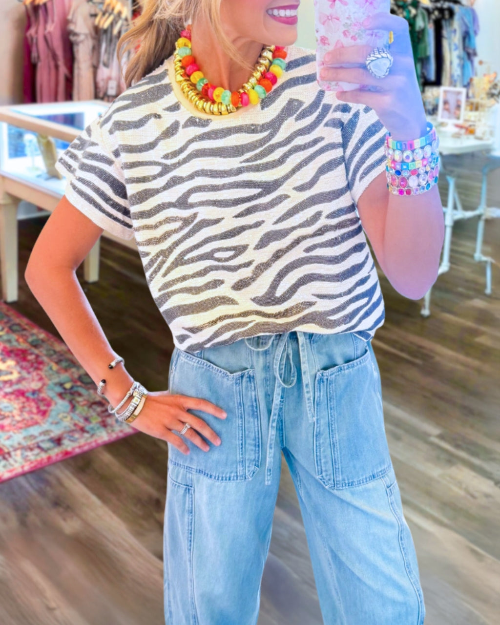 Zebra-print Sequined T-shirt
