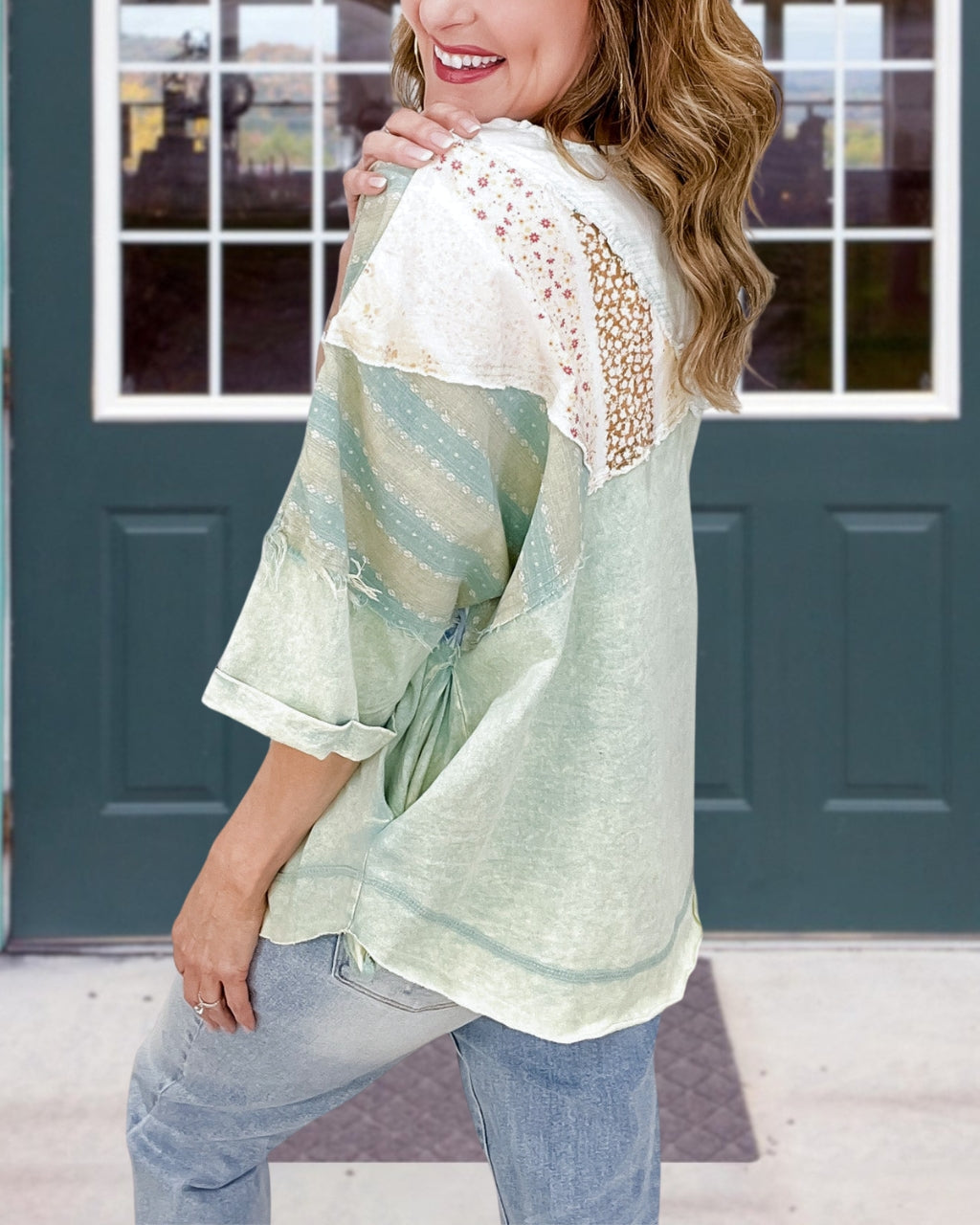 Playful Mixed  Prints Henley Top