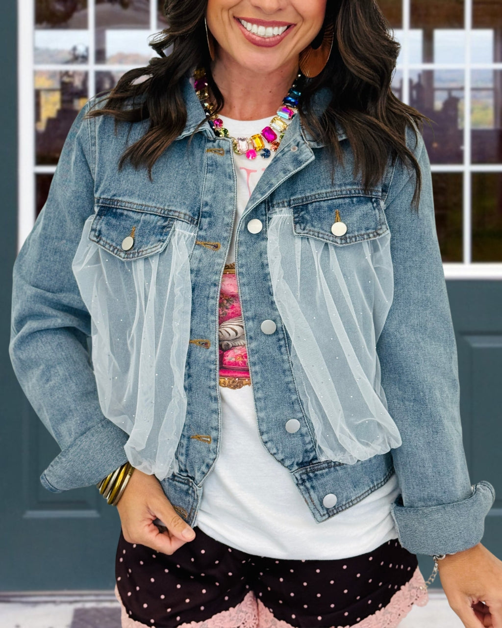 Mesh Patchwork Denim Jacket