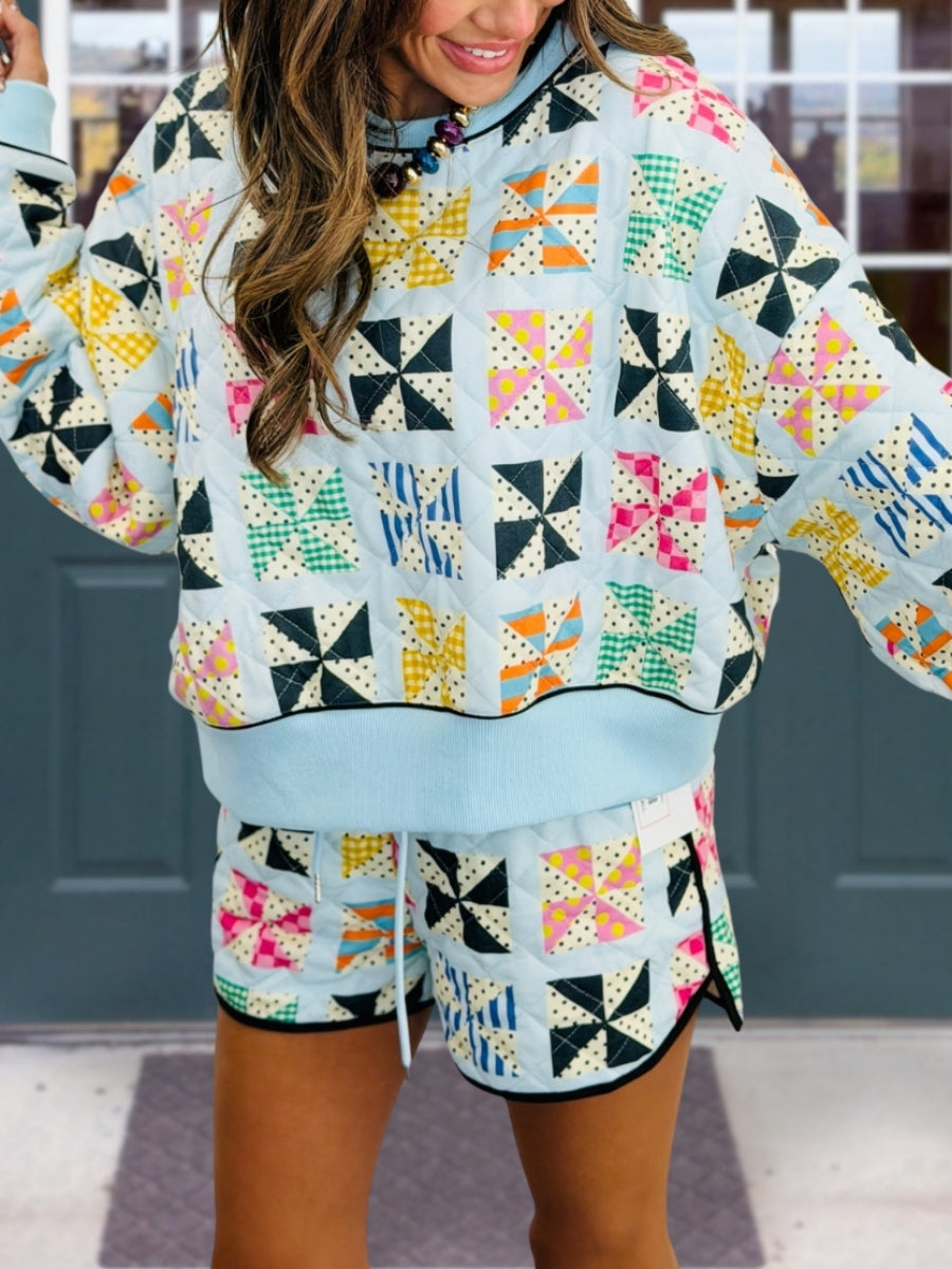Kaleidoscope Pattern Quilted Shorts Set