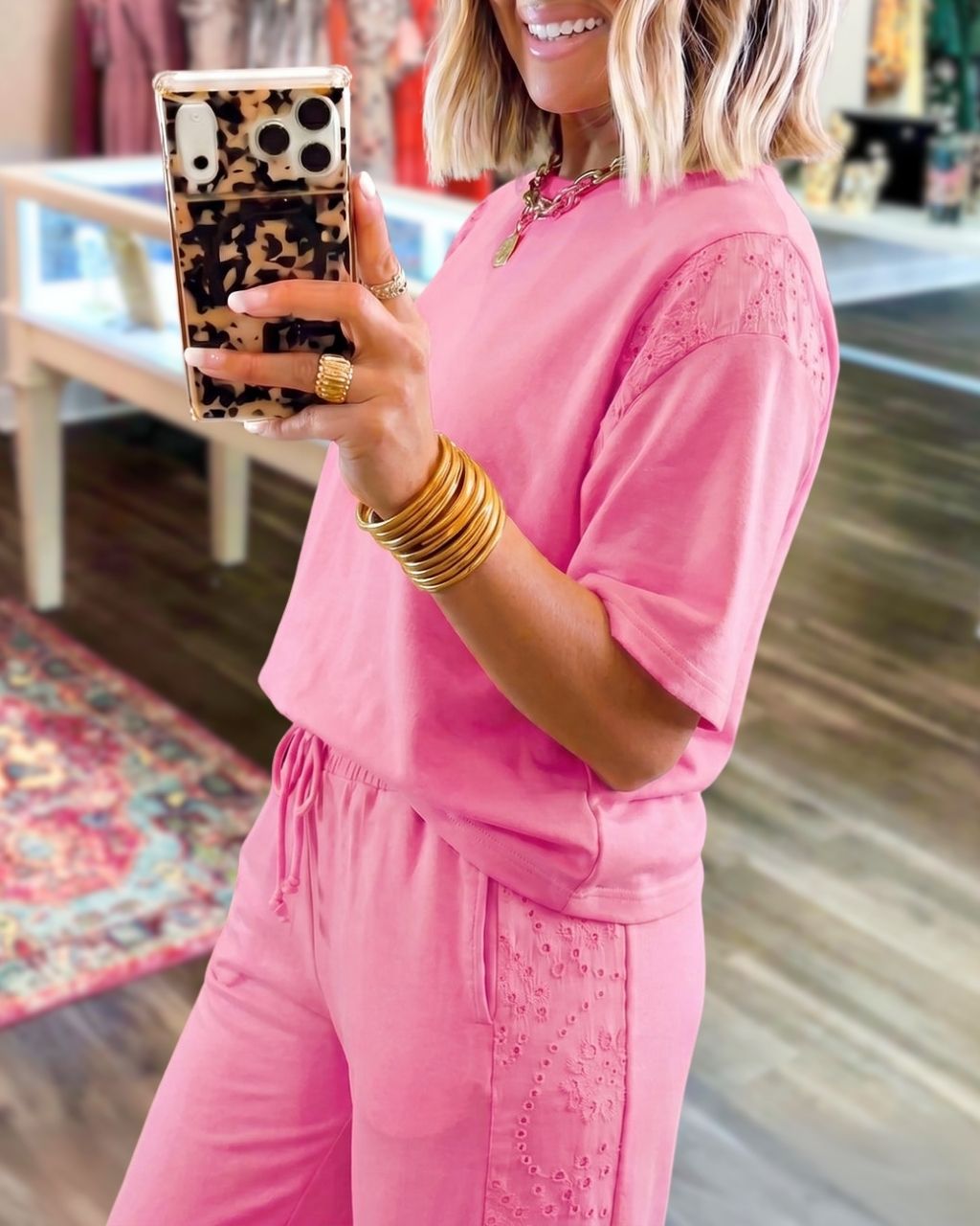 Casual Lace-Paneled Pants Set