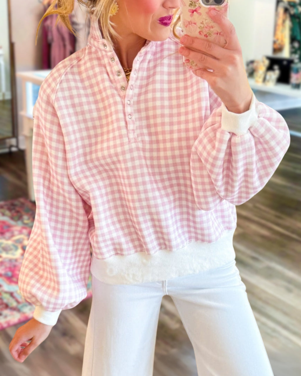 Snap-button Plaid Pullover