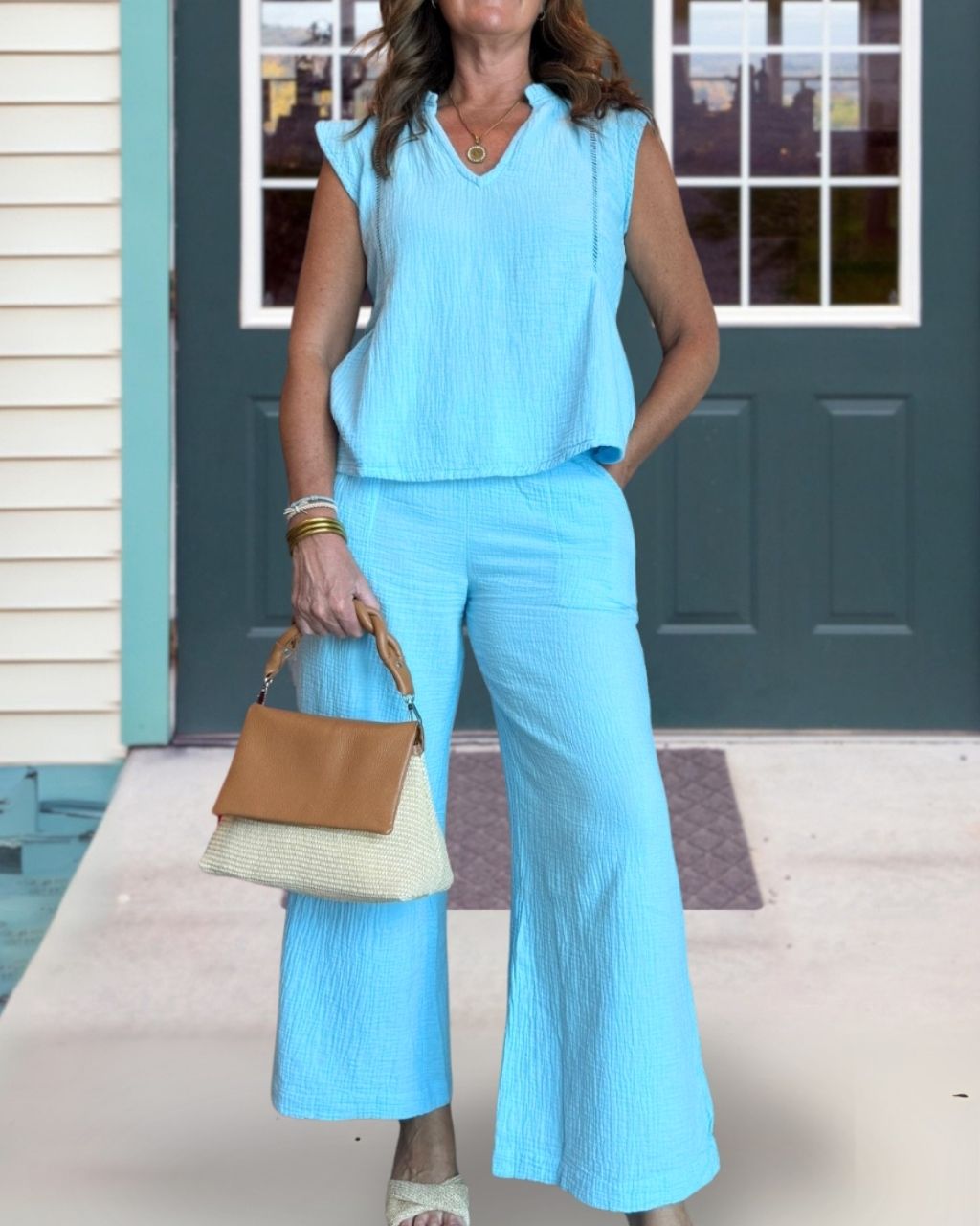 Textured Pleated Sleeveless Set