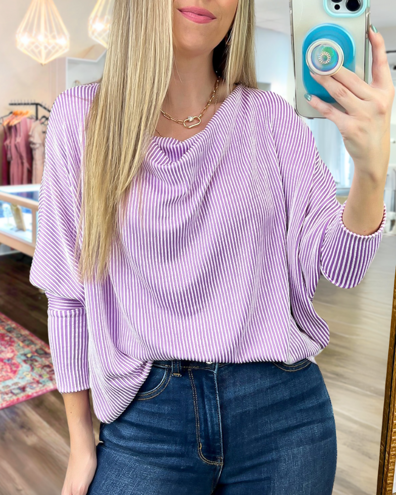 Striped Ribbed Boat Neck Top