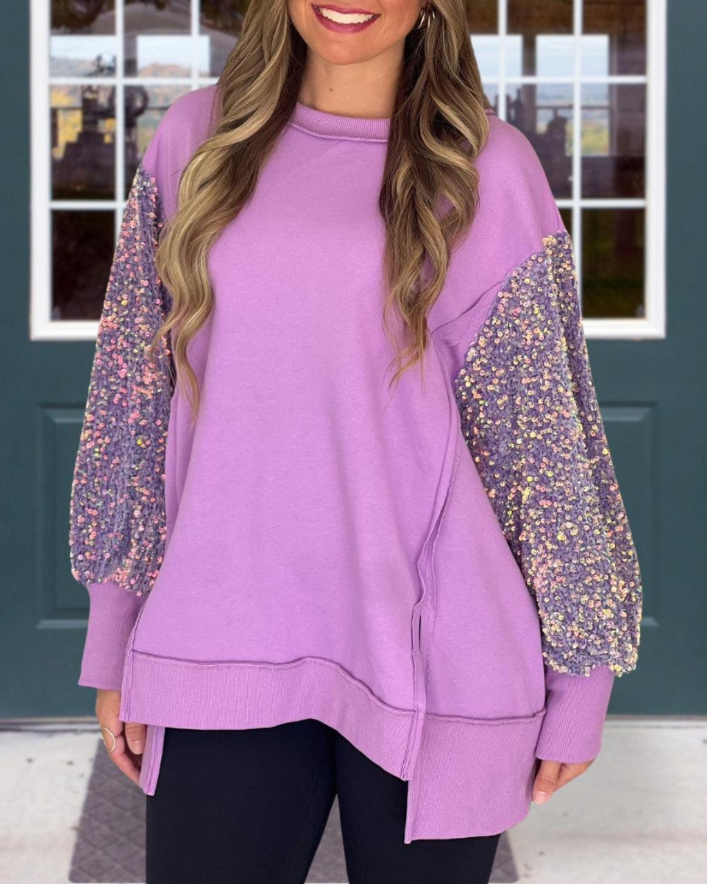 Sequin Sleeve Pullover Sweatshirt