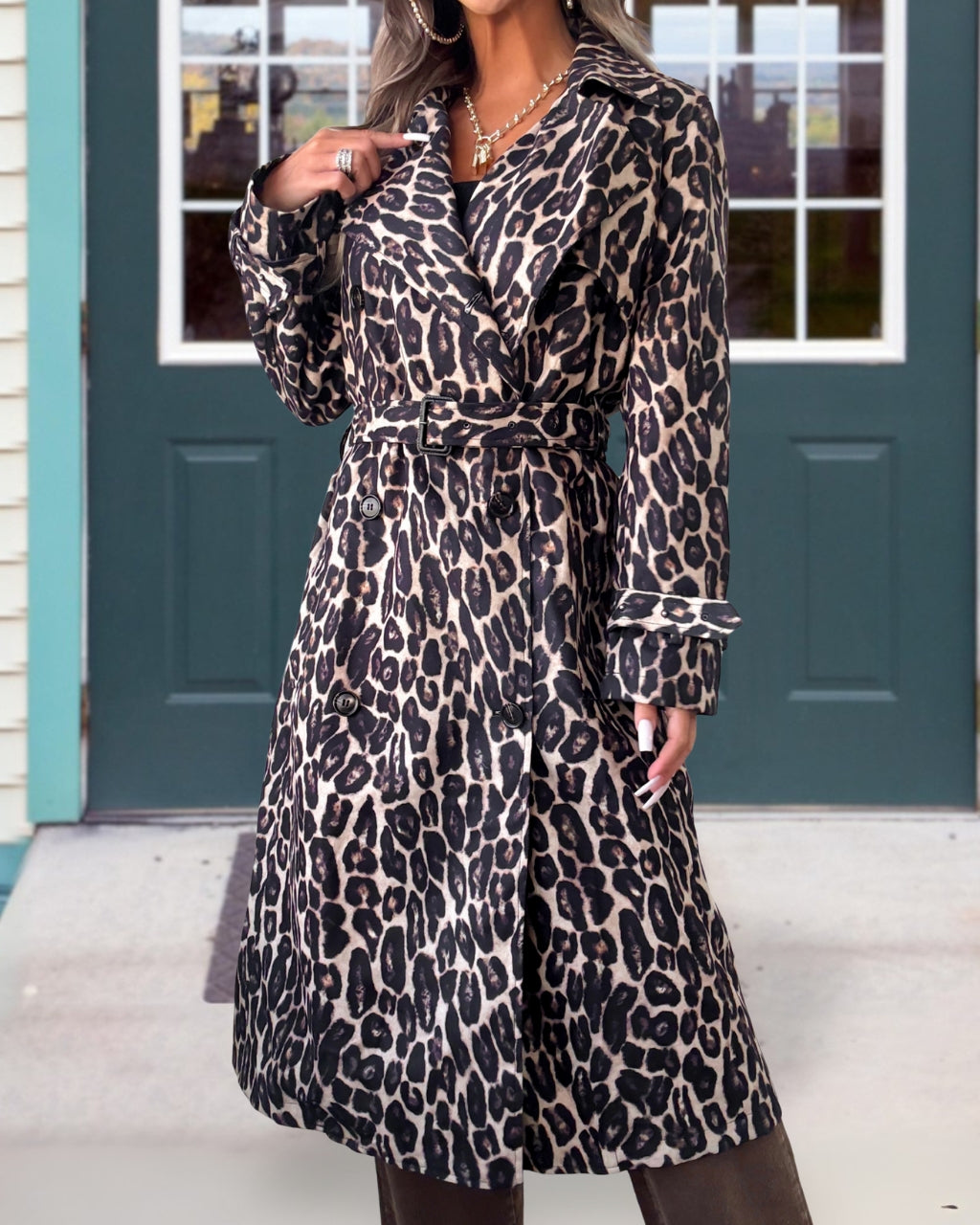 Chic Wild Leopard Trench Coat