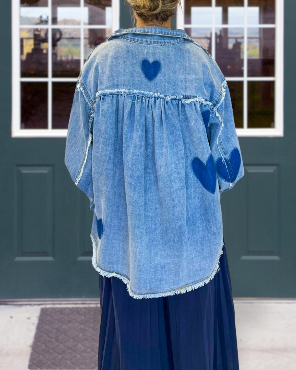 Playful Heart Pattern Denim Jacket