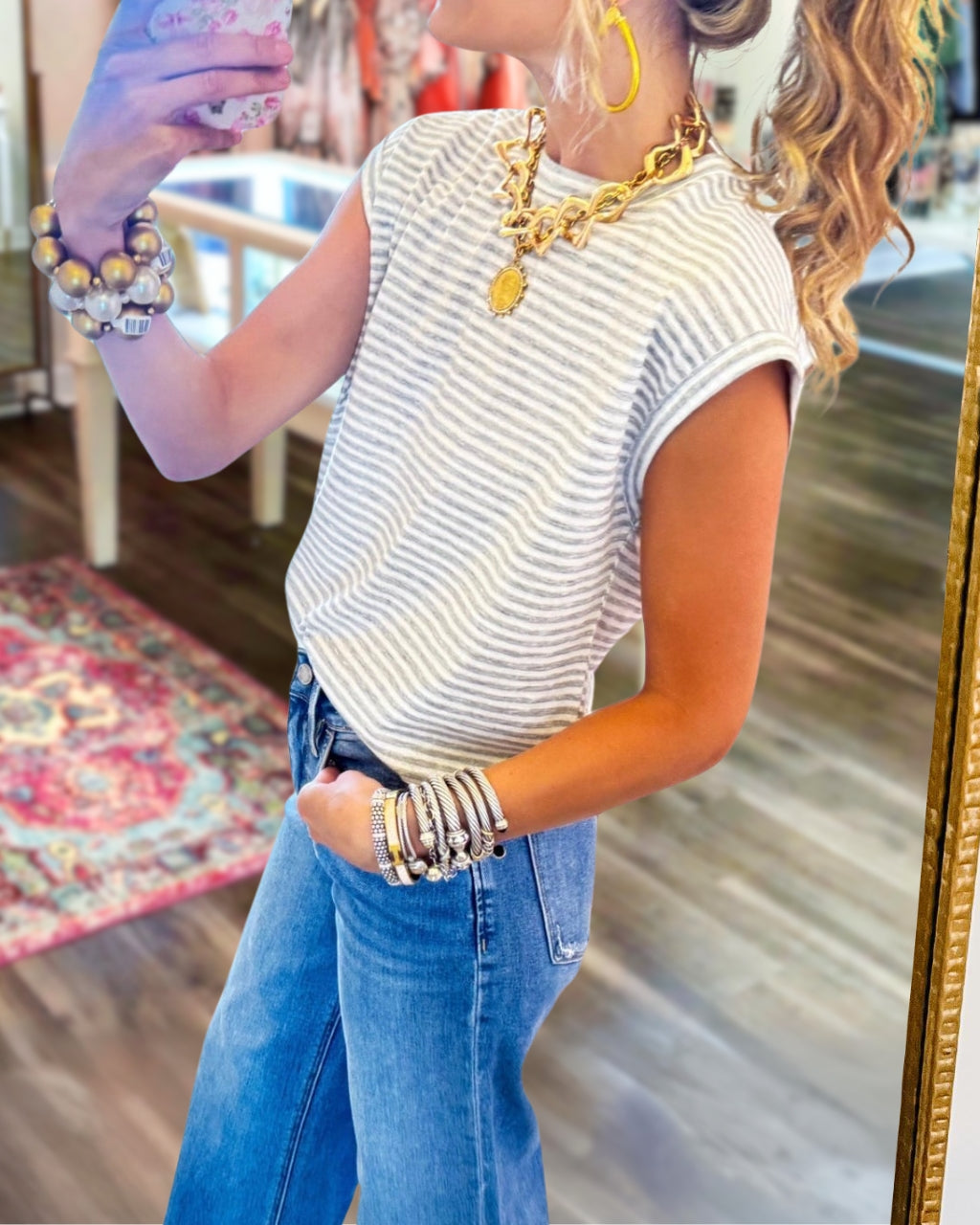 Striped Sleeveless Crewneck T-shirt