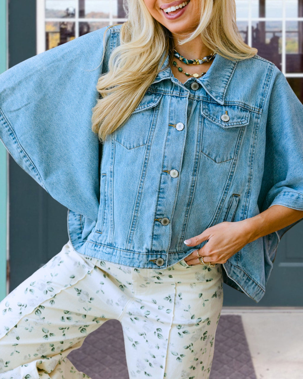 Chic Dolman Sleeve Denim Jacket