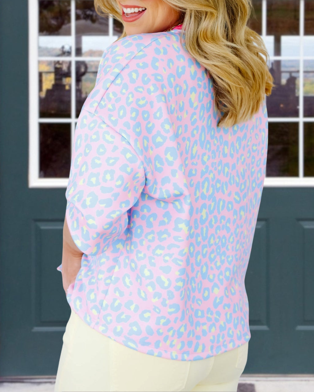 Macaron Leopard Crewneck Top