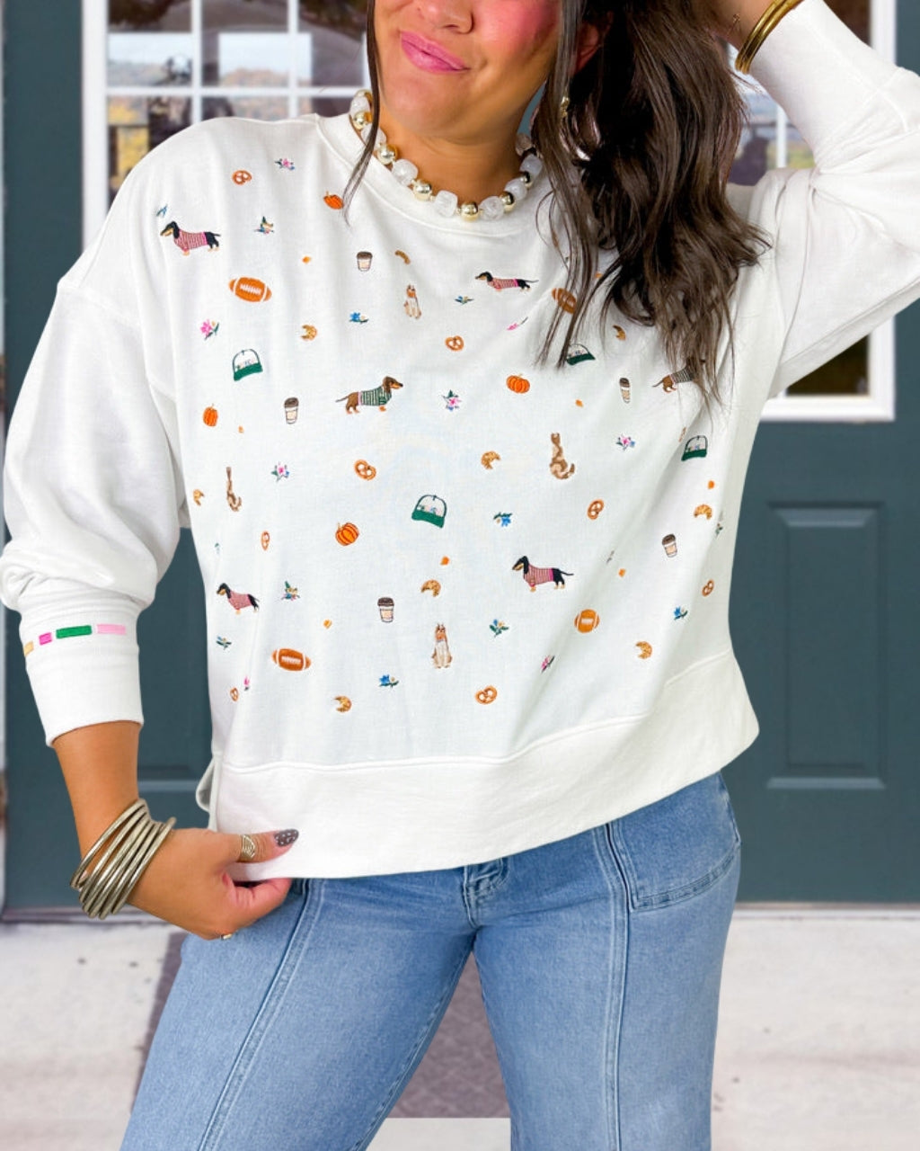 Autumn Dachshund Embroidery Pullover