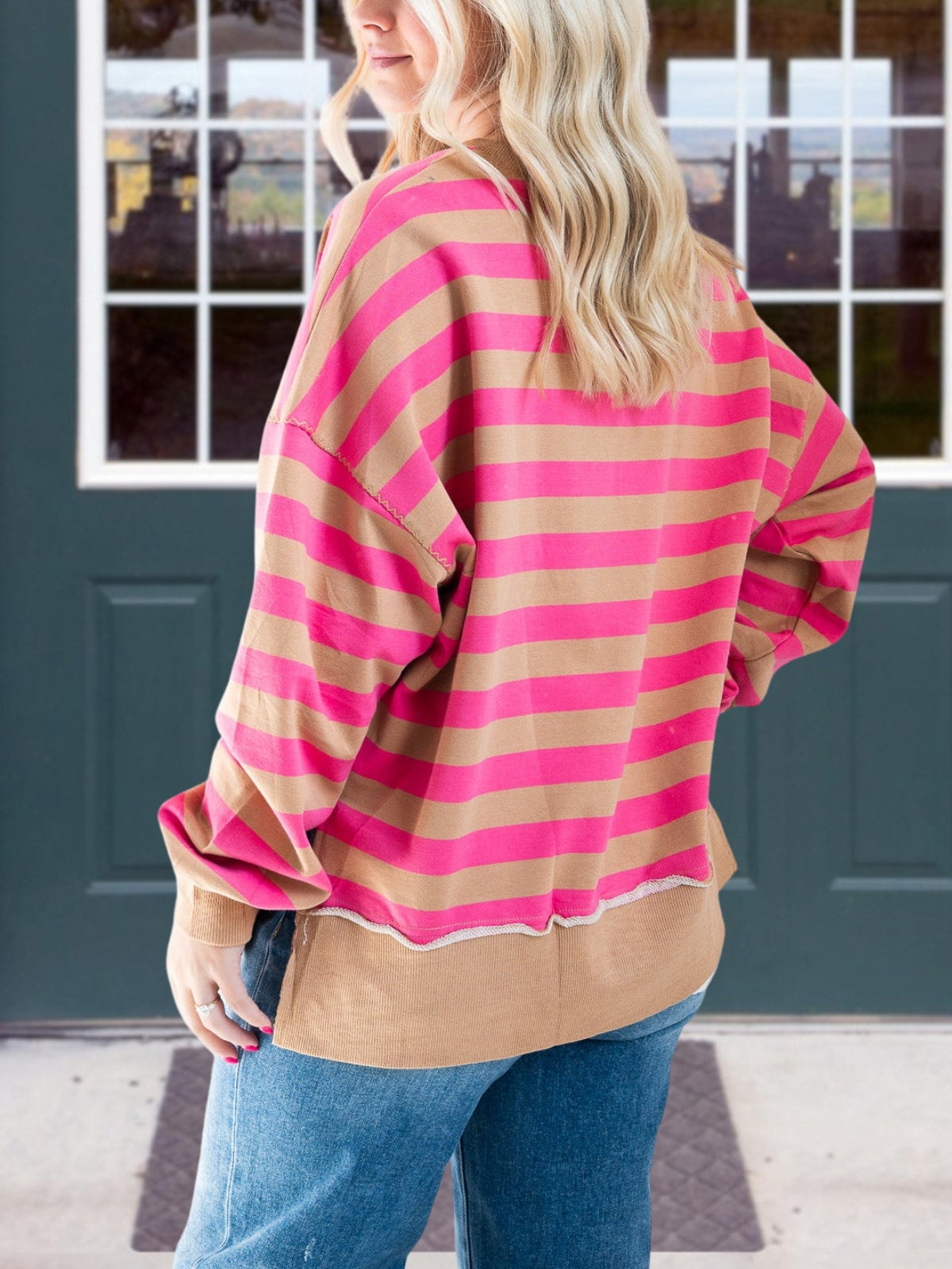 Loose Crew Neck Striped Pullover