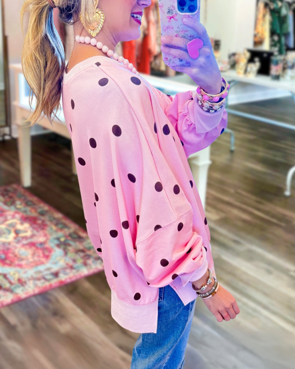 Color-block Polka-dot Pullover