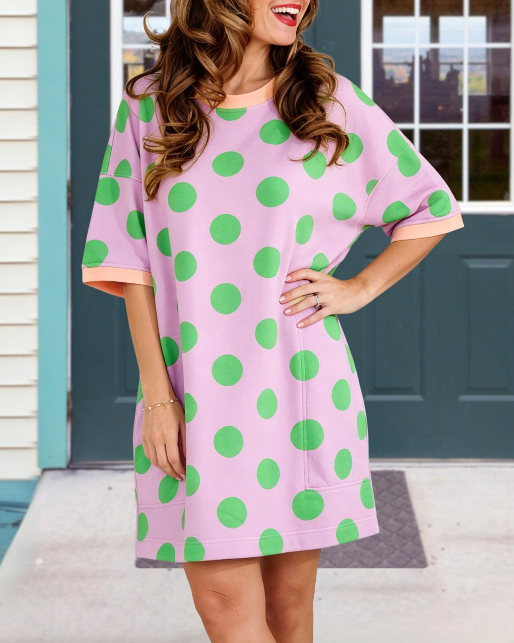 Color-blocked Polka Dot Dress