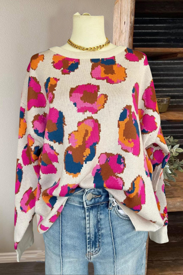 Mixed Color Leopard Print Sweater