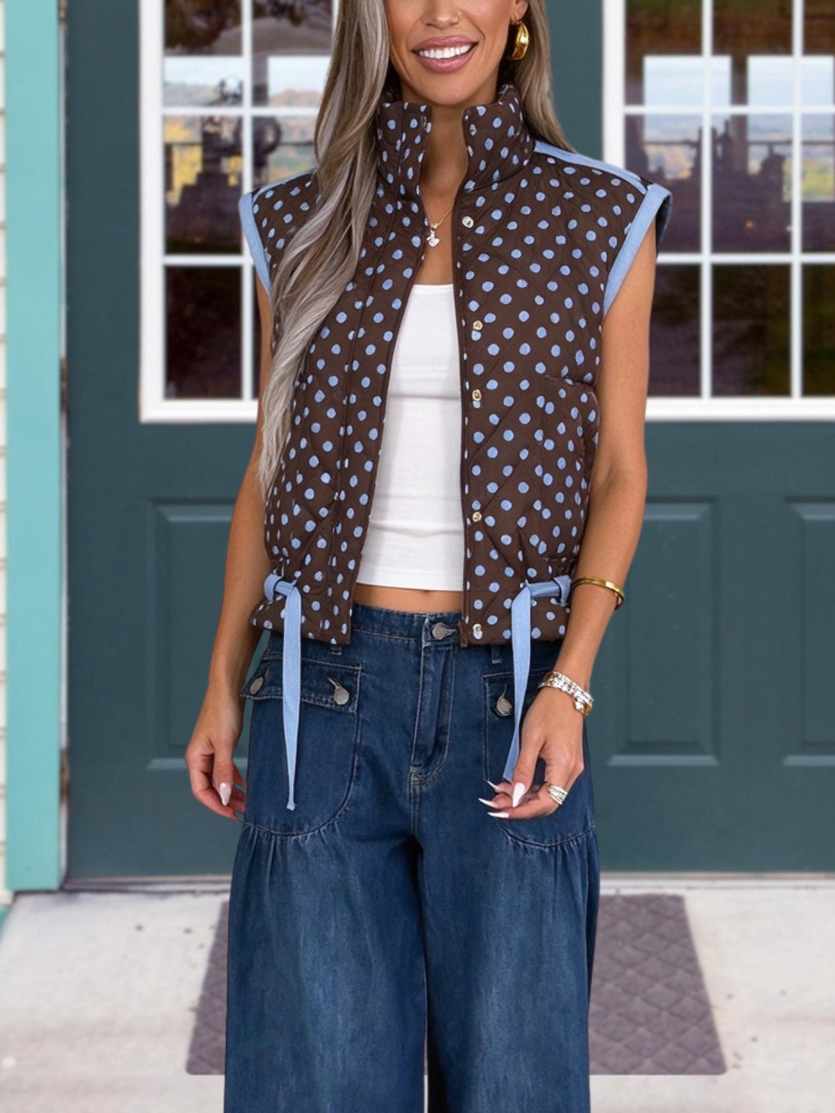 Polka Dot Quilted Tie Up Vest