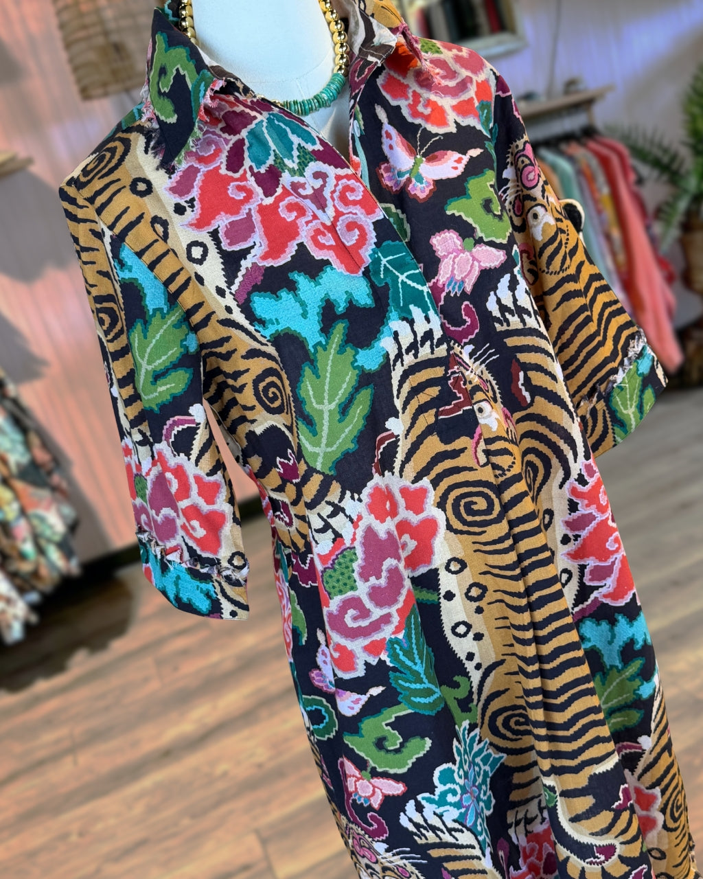 Vintage Floral Tiger Print Dress