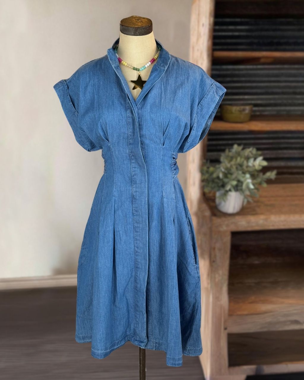 Minimalist Bow Detail Denim Dress