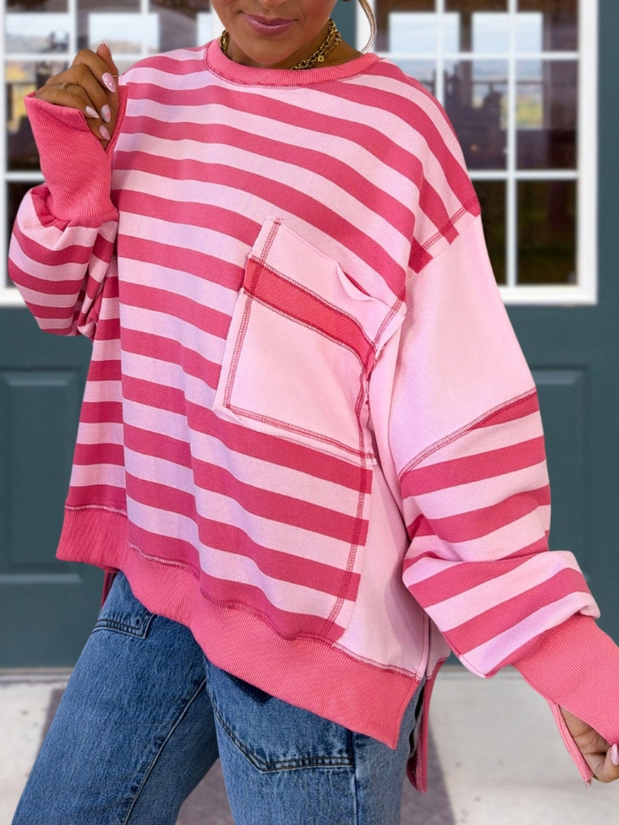 Loose Striped Patchwork Pullover