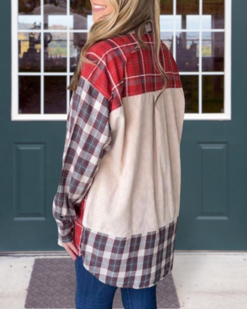 Corduroy Patchwork Plaid Shirt