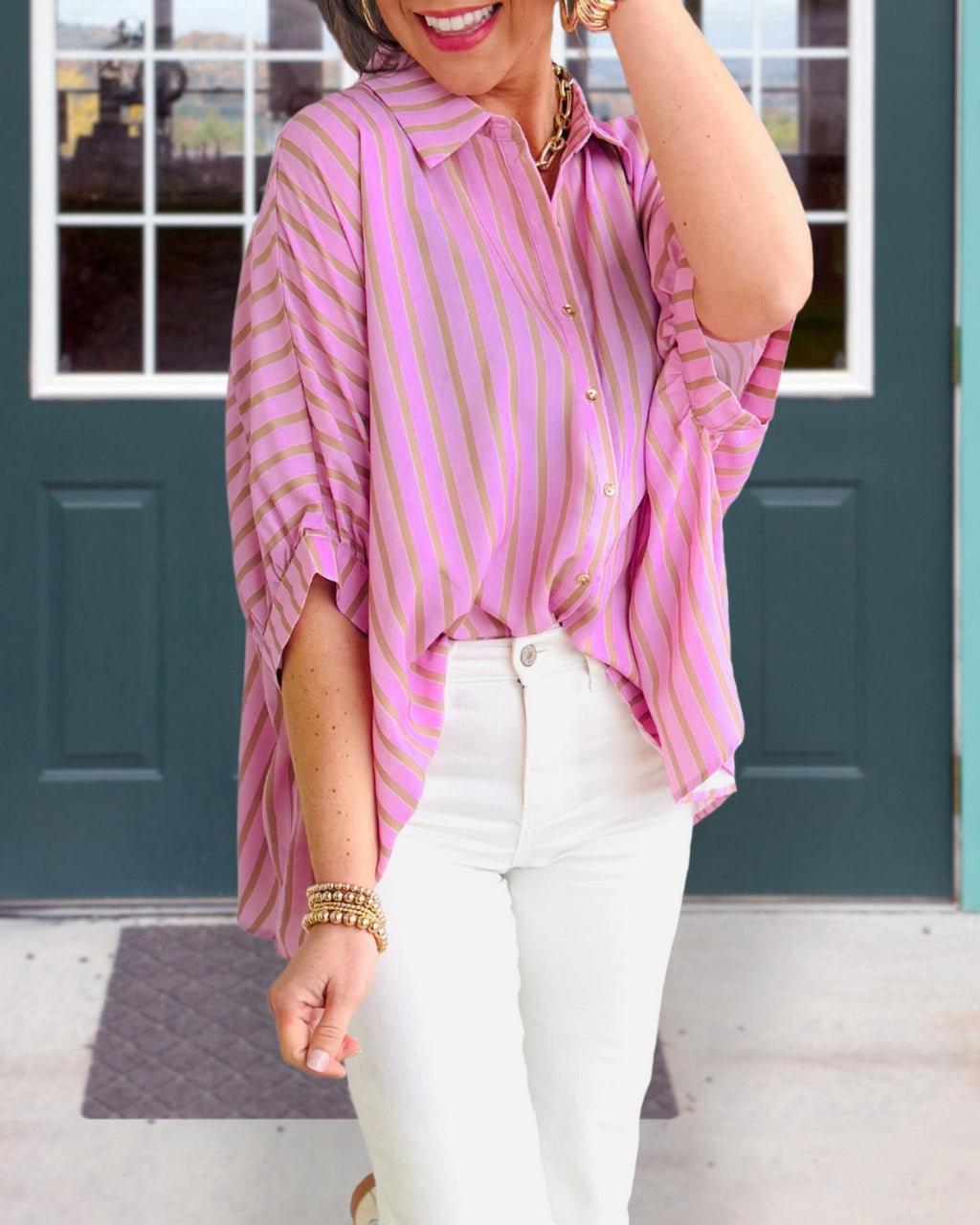 Colorblock Striped Oversized Shirt