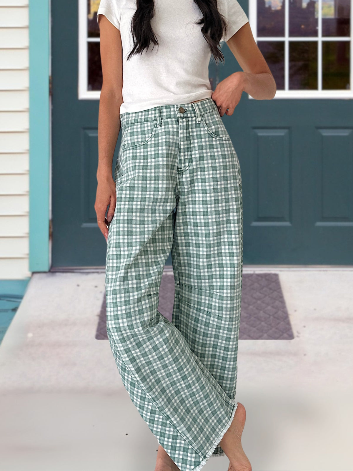 Casual Plaid Barrel Pants