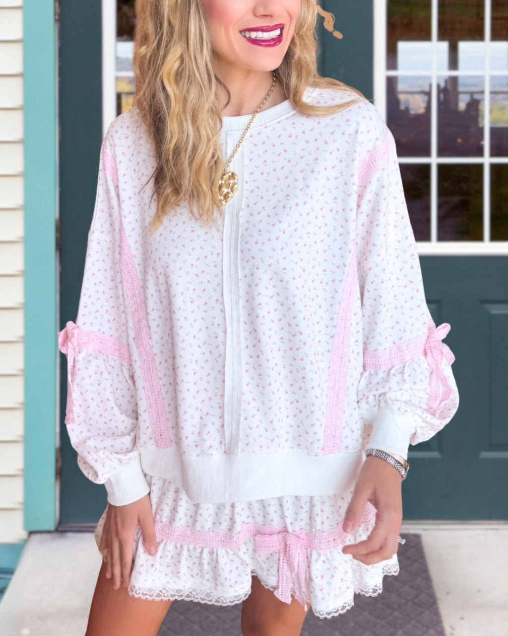 Bow Detail Floral Print Set