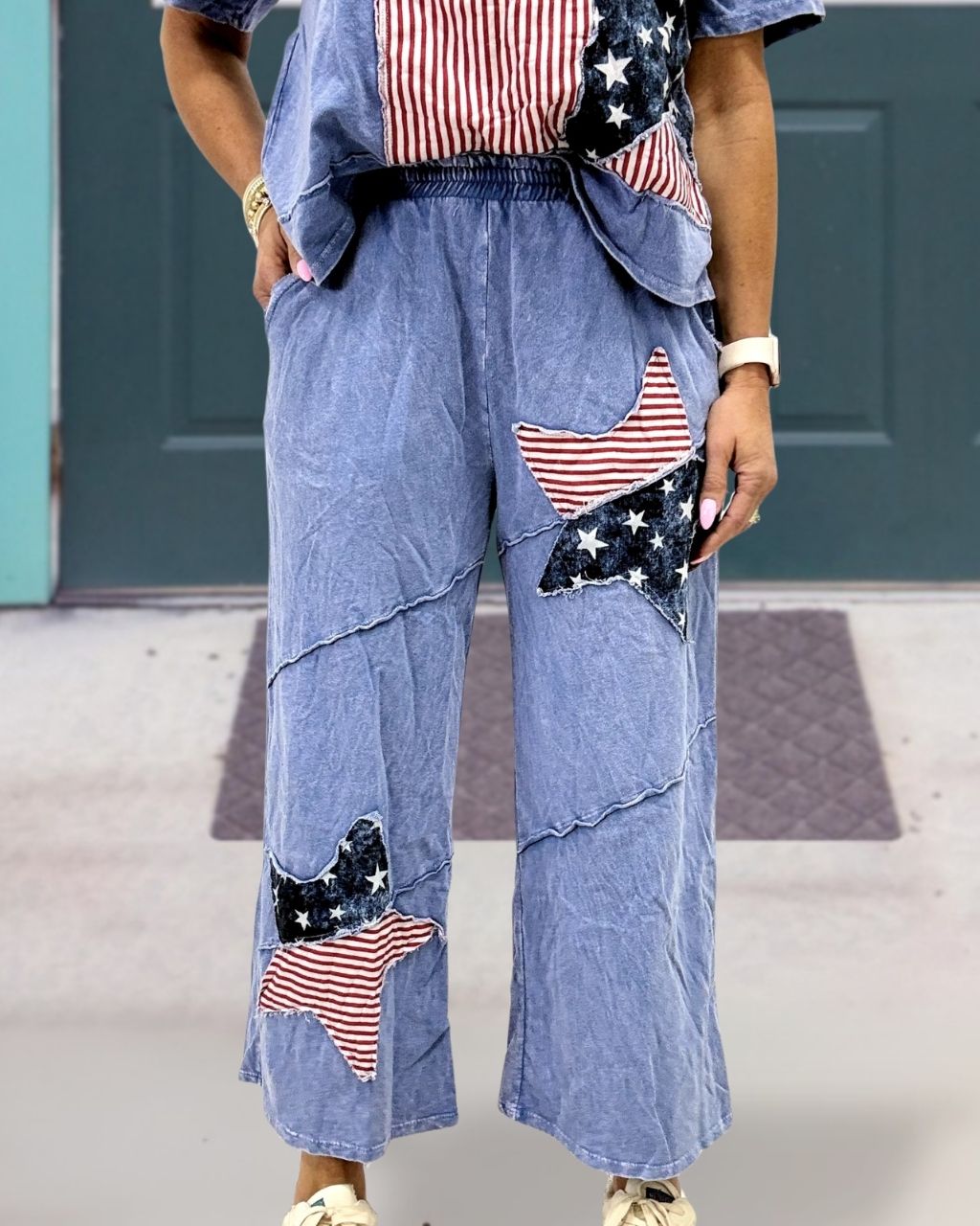 Flag Star Patches Washed Pants