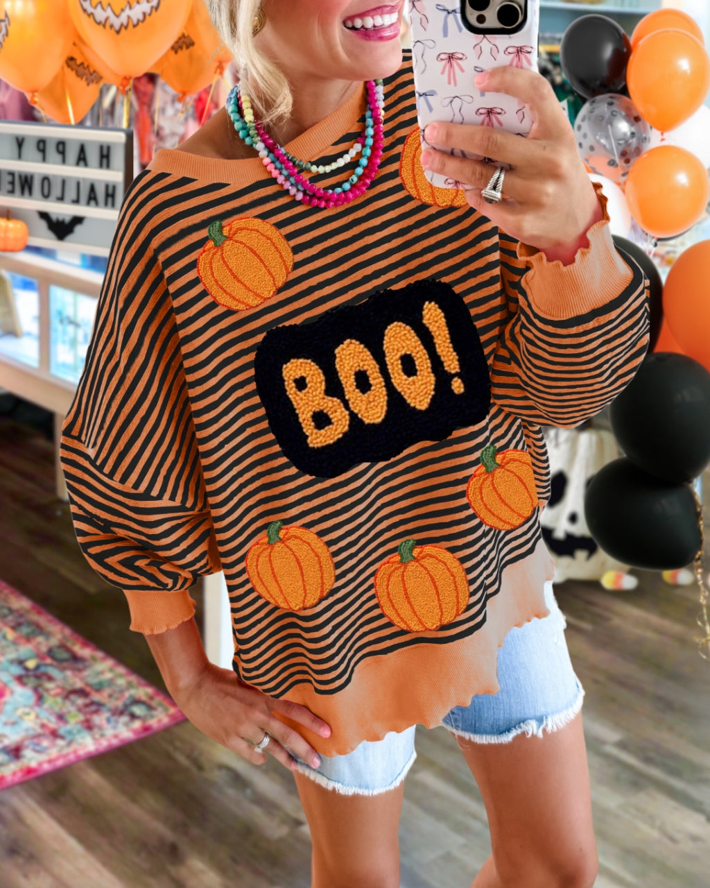 Halloween Pumpkin BOO Embroidered Sweatshirt