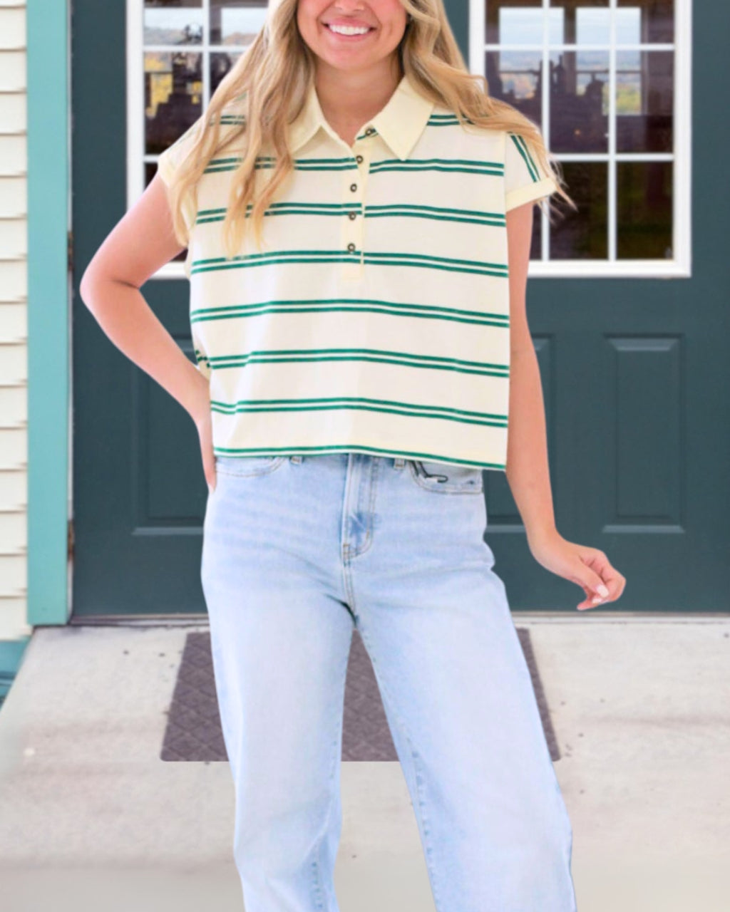 Effortless Stripe Collared Top