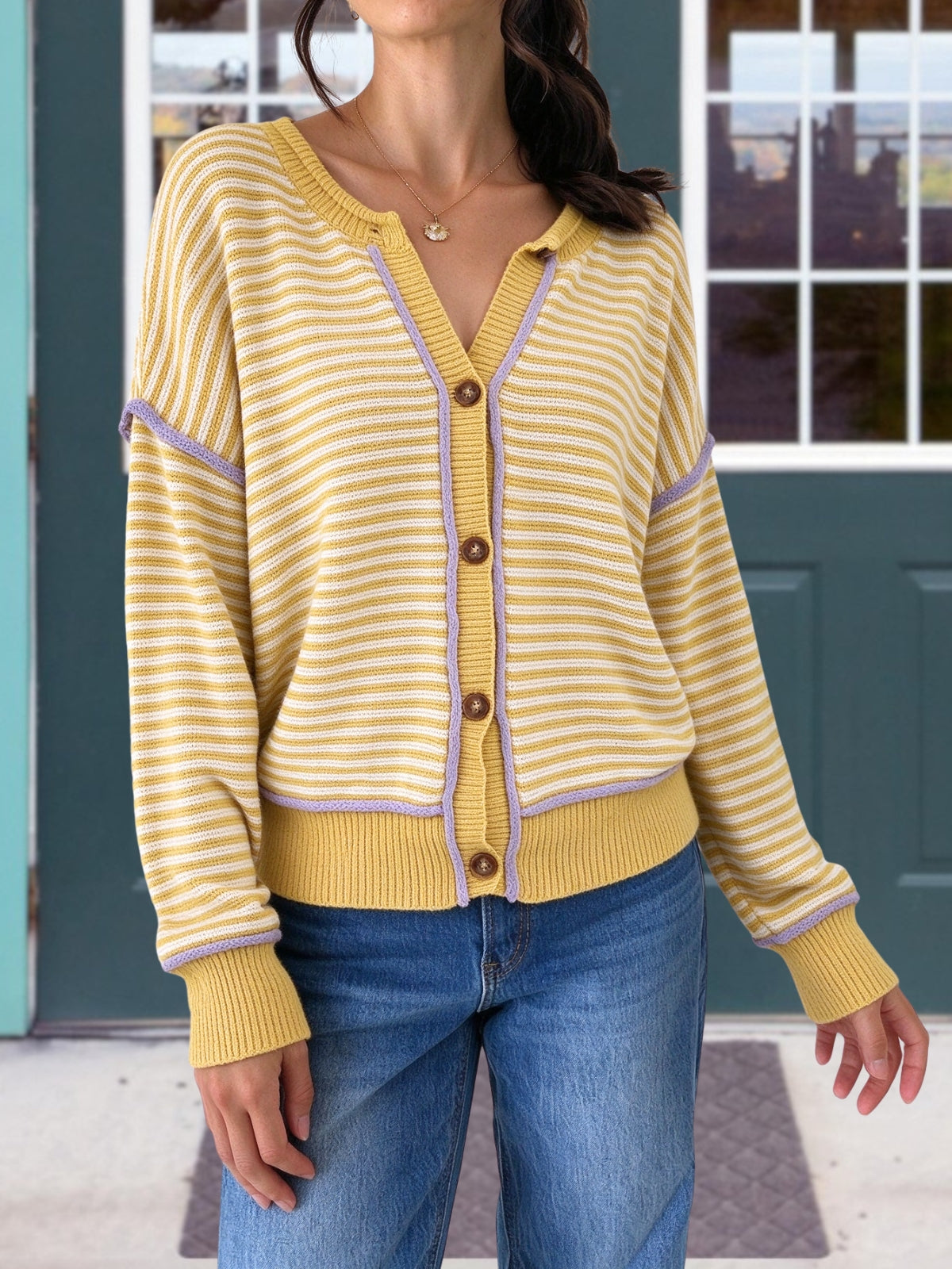 Stylish Striped Color-Block Cardigan