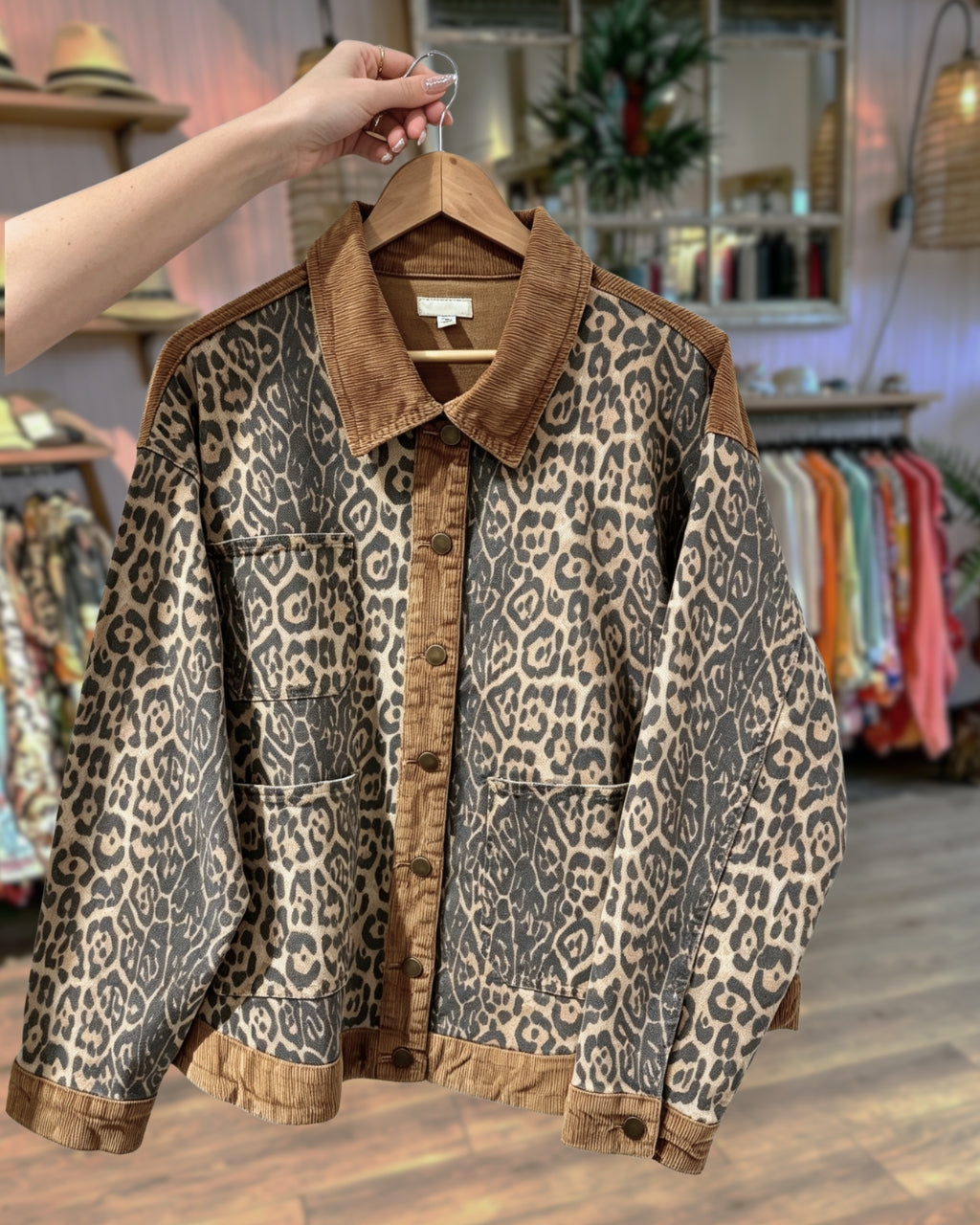 Corduroy Spliced Leopard Print Jacket