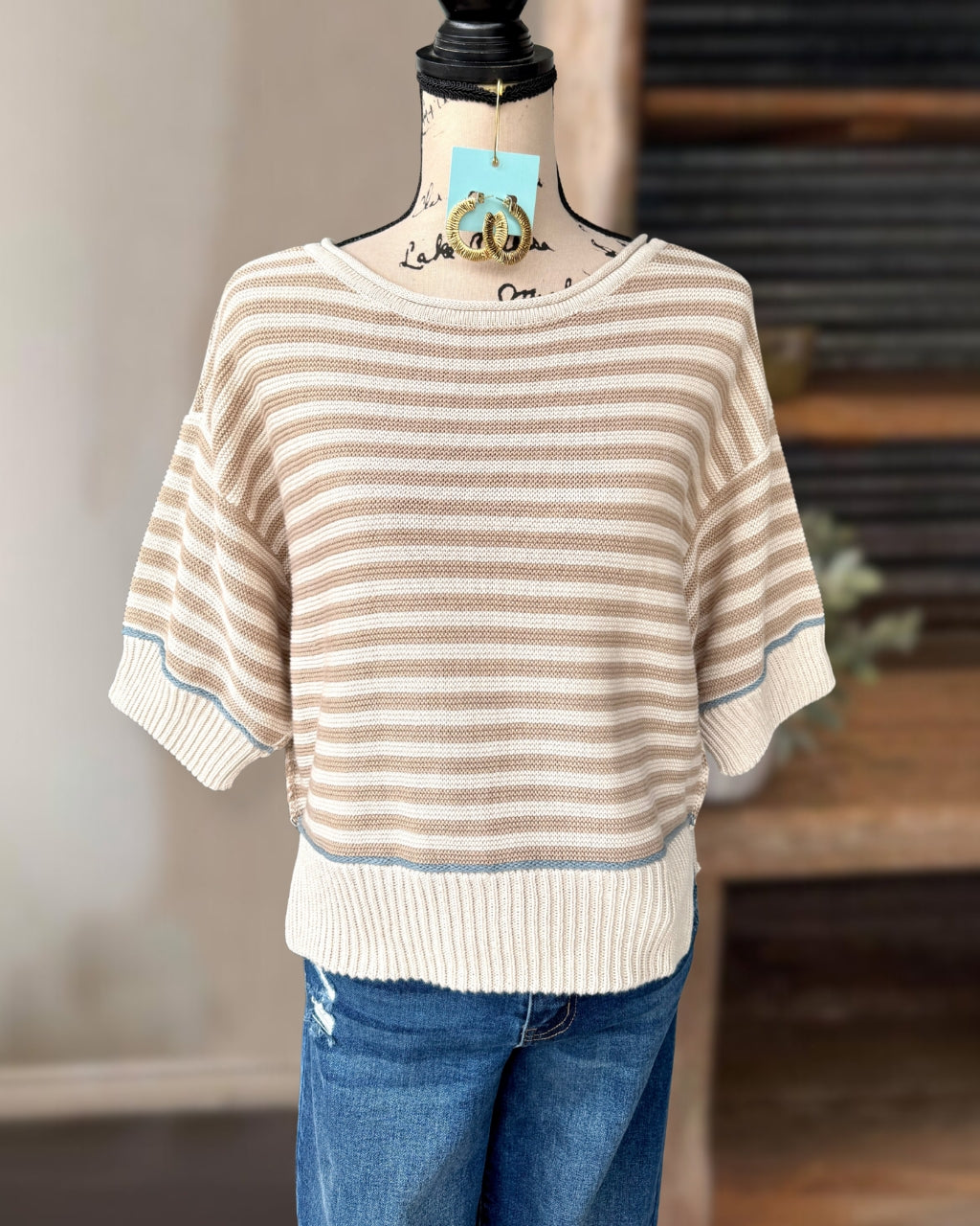 Knit Striped Crewneck Top
