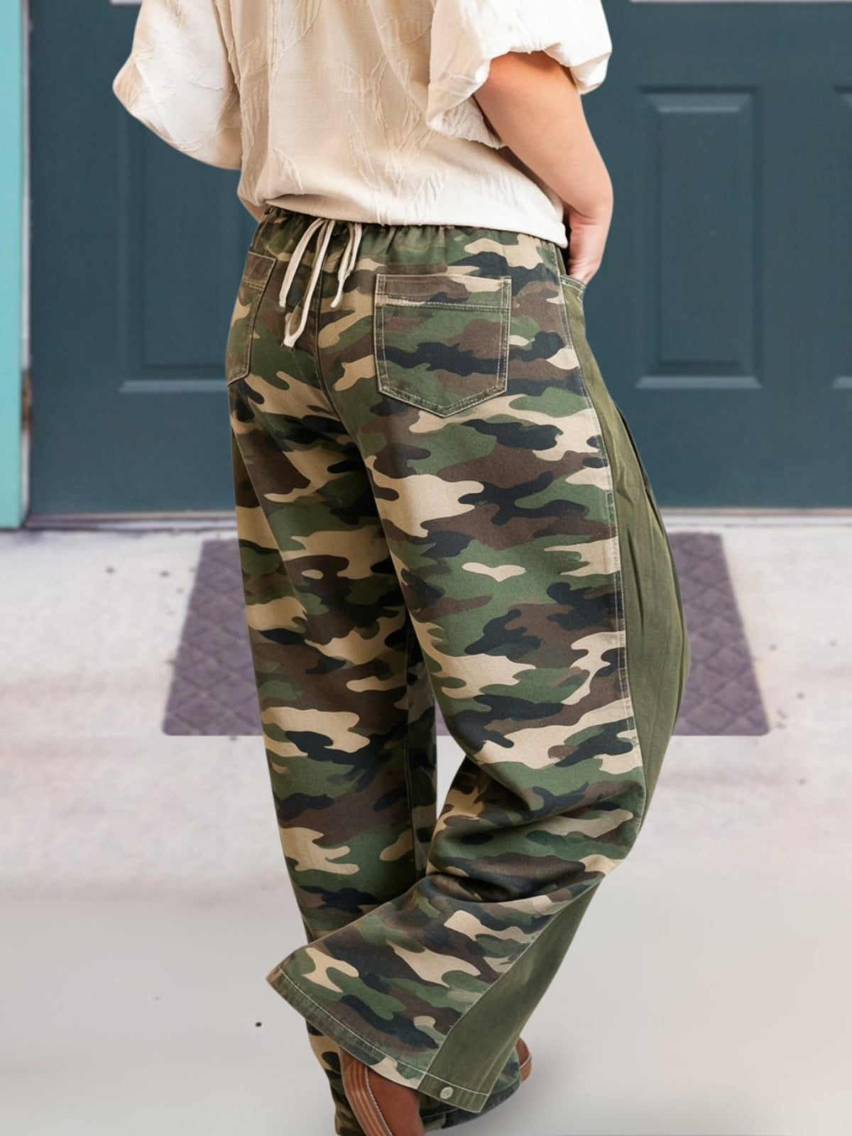 Camouflage Patchwork Drawstring Cargo Pants