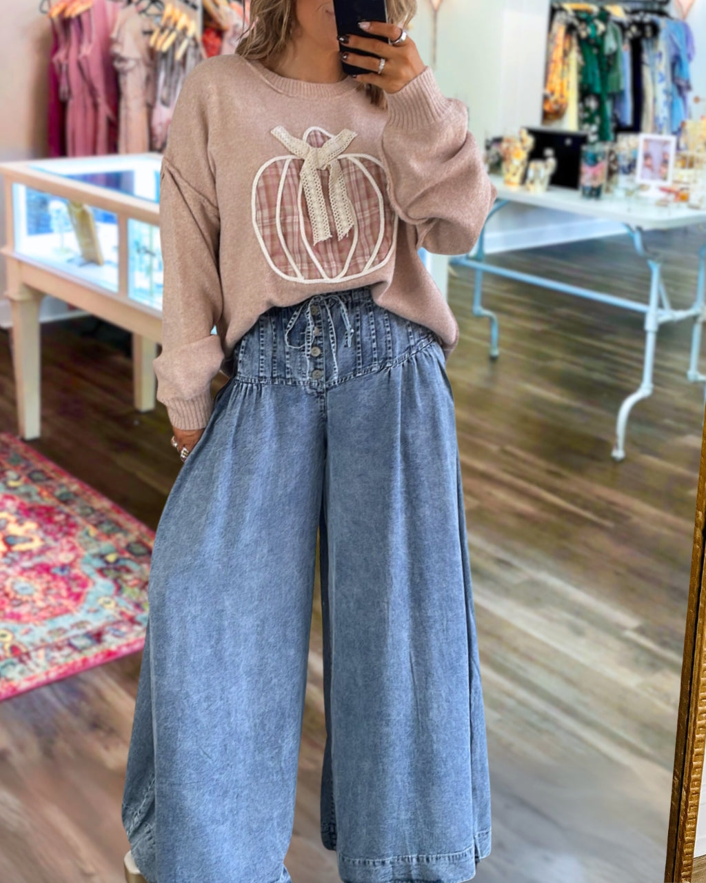 Retro Pintuck Wide Leg Pants