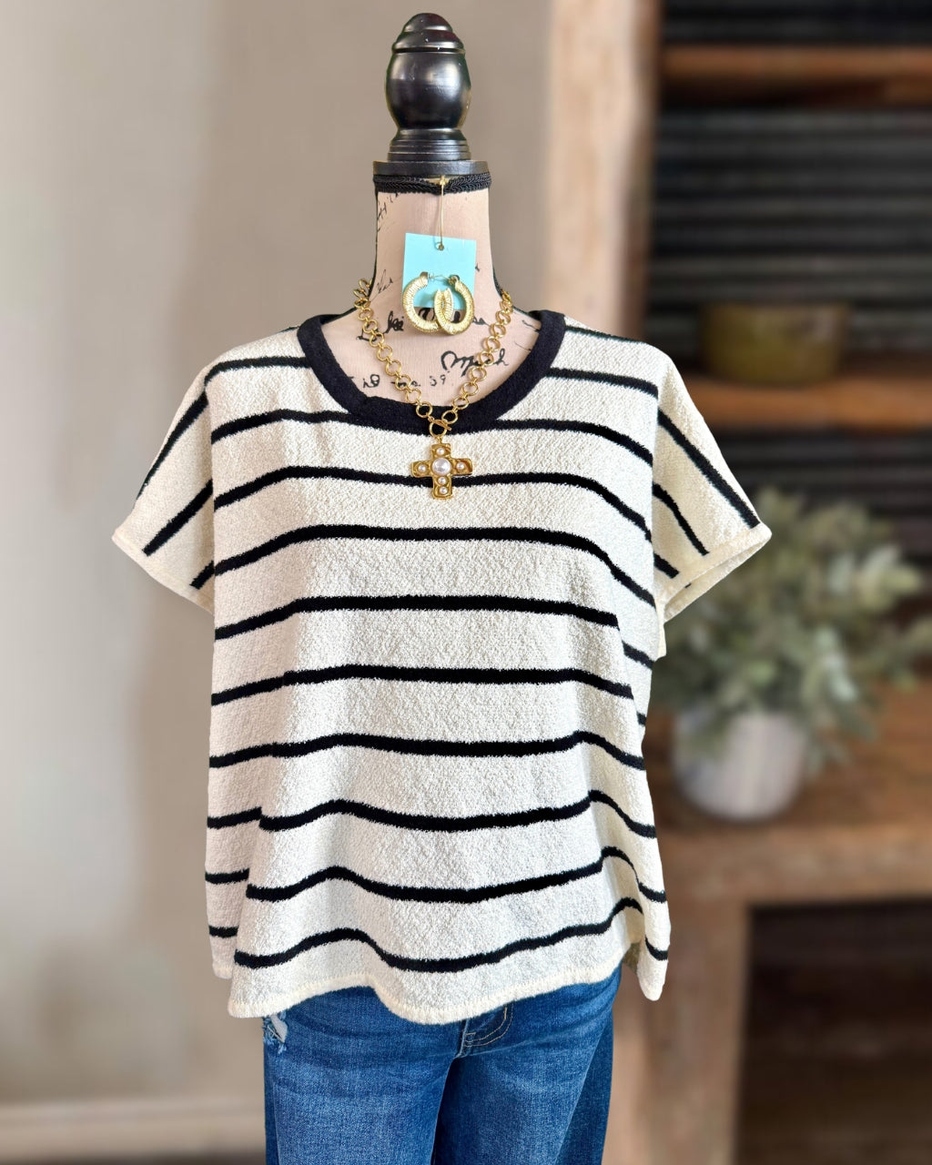 Striped Cap Sleeve Roundneck Top