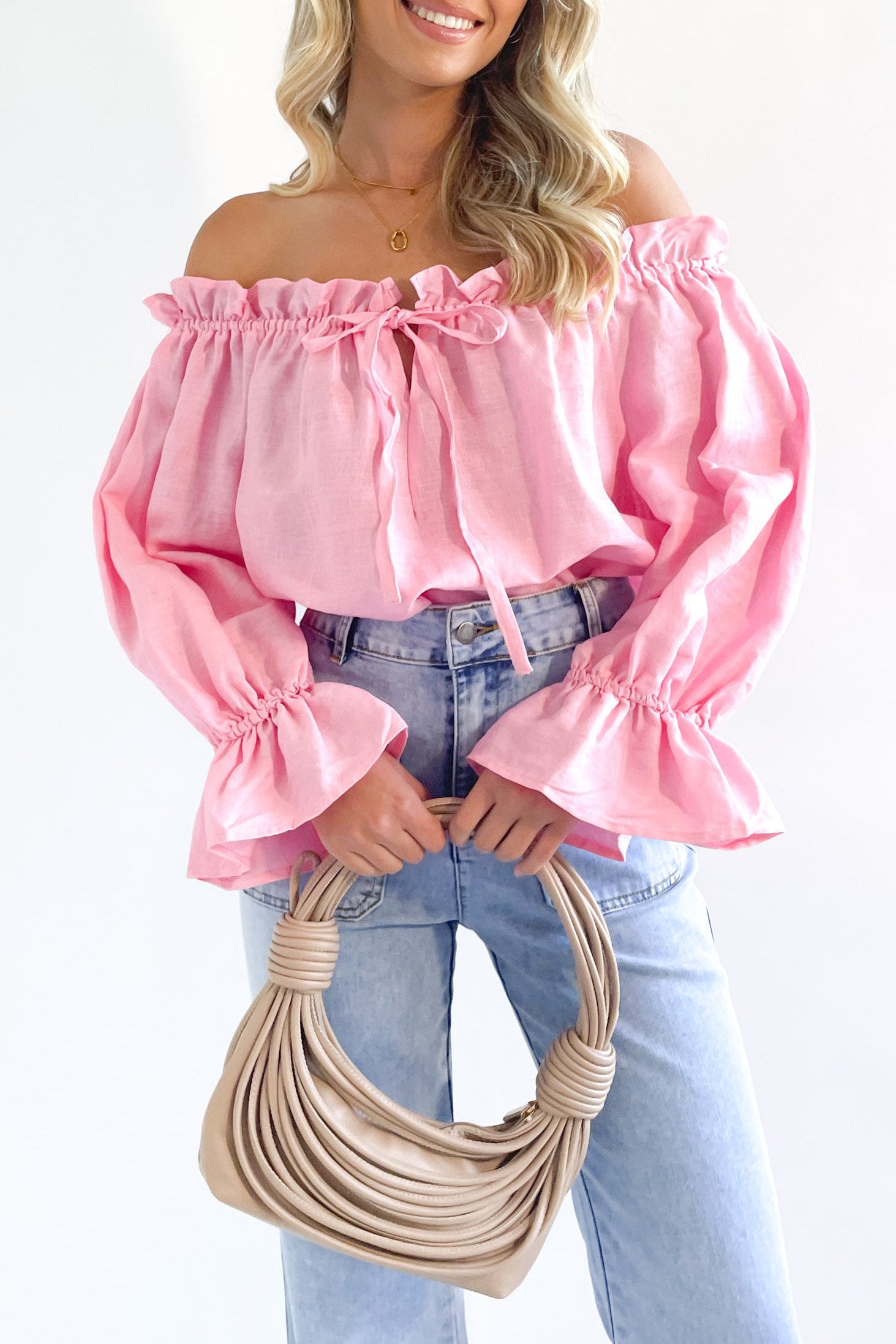 One Shoulder Cotton Bell Sleeve Top